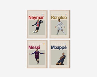 Mbappe Ronaldo Messi Neymar Poster Bundler, Soccer Art Print, Football Poster, Mid-Century Modern, Uni Dorm Room