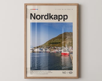 Stampa Nordkapp, Arte della parete Nordkapp, Poster Nordkapp, Foto Nordkapp, Decorazione parete Nordkapp, Mappa Nordkapp, Norvegia