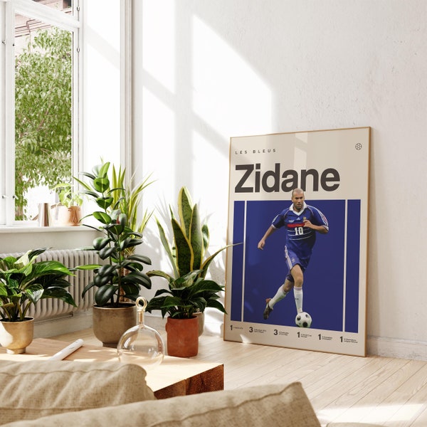 Zinedine Zidane Inspired Poster, Football Art Print, France Poster, Mid-Century Modern, Uni Dorm Room,