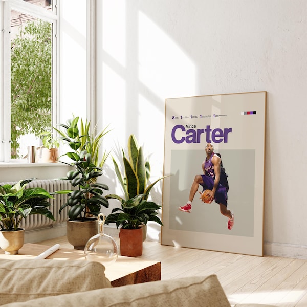 Vince Carter Inspired Poster, Toronto Raptors Art Print, Basketball Poster, NBA Mid-Century Modern, Uni Dorm Room