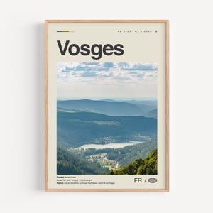 Impresión en blanco y negro de los Vosgos, arte mural de los Vosgos, póster de los Vosgos, fotografía de los Vosgos, decoración de pared de los Vosgos, mapa de los Vosgos, Francia