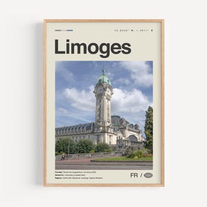 Limoges Druck Schwarzweiß, Limoges Wandkunst, Limoges Poster, Limoges Foto, Limoges Wanddekor, Limoges Karte, Frankreich