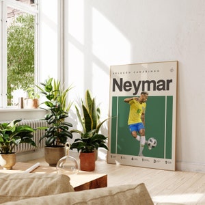 Neymar Inspired Poster, Football Art Print, Brazil Poster, Mid-Century Modern, Uni Dorm Room,