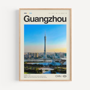 Afdruk China, Guangzhou muurkunst, poster Guangzhou, foto Guangzhou, Guangdong, Canton Tower, Chimelong-safari