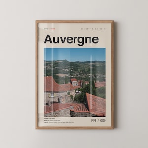 Impresión de Auvernia, Arte de la pared de Auvernia, Cartel de Auvernia, Foto de Auvernia, Decoración de la pared de Auvernia, Mapa de Auvernia, Francia