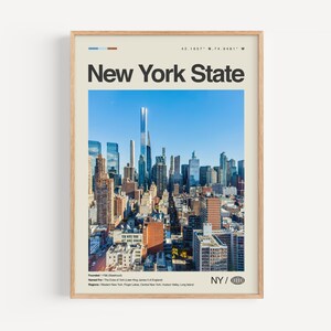 Impresión del estado de Nueva York, arte mural del estado de Nueva York, póster del estado de Nueva York, foto del estado de Nueva York, cataratas del Niágara, montañas Adirondack