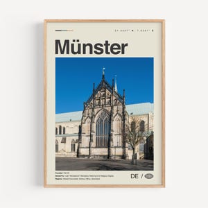 Münster Poster Schwarzweiß, Münster Wandbild, Münster Poster, Münster Foto, Münster Wanddeko, Münster Karte, Deutschland