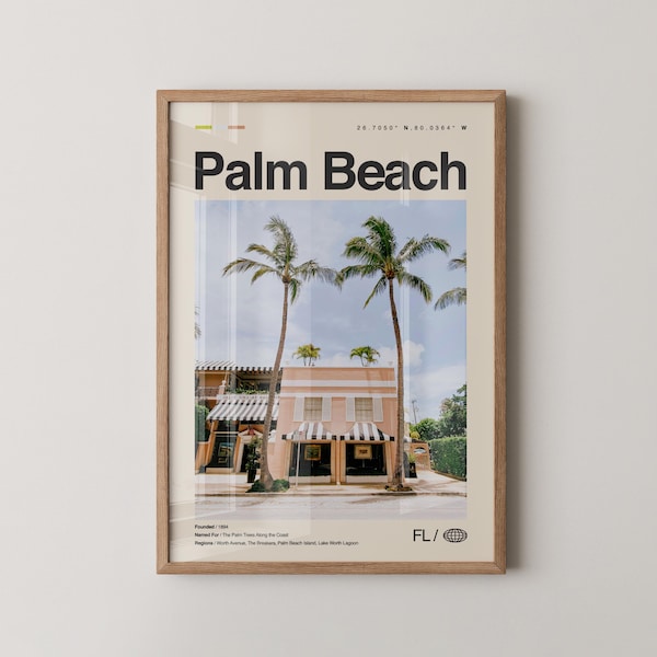 Palm Beach Print Florida, Palm Beach Wall Art, Palm Beach Poster, Palm Beach Photo, Worth Avenue, The Breakers, Flagler Museum, Ocean