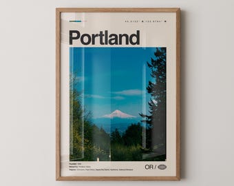 Portland Oregon Print, Real Photo Travel Art, Portland Poster, Mid Century Minimal Wall Art, Portland Map, Oregon