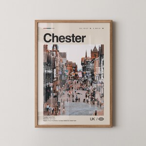 Chester Poster Schwarzweiß England, Chester Wandkunst, Chester Poster, Chester Foto, Cheshire, Römische Geschichte