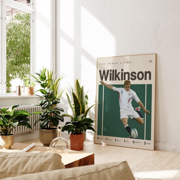 Affiche inspirée de Jonny Wilkinson, Angleterre Rugby Art Print, Rugby Union Poster, Mid-Century Modern, Uni Dorm Room,