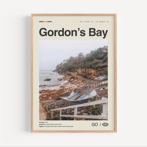 Stampa Gordons Bay in bianco e nero, Arte murale Gordon's Bay, Poster Gordon's Bay, Foto Gordon's Bay, Decorazioni Gordon's Bay, Mappa Gordon's Bay