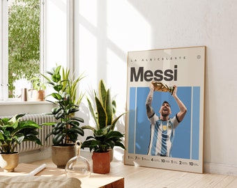 Lionel Messi Inspiriertes Poster, Fußball Art Print, Argentinien Poster, Mid-Century Modern, Uni Wohnheim Zimmer