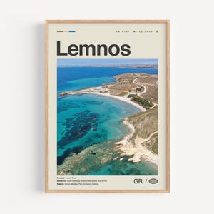 Lemnos Poster Schwarz weiß, Lemnos Wandkunst, Lemnos Poster, Lemnos Karte, Griechenland, Lemnos Wanddekoration