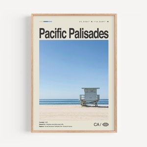 Impresión de Pacific Palisades, California, arte mural de Pacific Palisades, póster de Pacific Palisades, fotografía de Pacific Palisades, playa estatal de Will Rogers