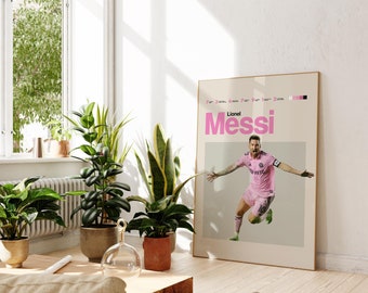 Lionel Messi Inspired Poster, Football Art Print, Inter Miami CF Poster, Mid-Century Modern, Uni Dorm Room