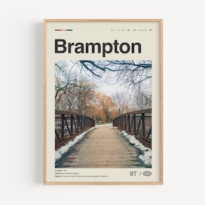 Brampton Print Schwarzweiß, Brampton Wandkunst, Brampton Poster, Brampton Foto, Brampton Wanddekor, Landkarte Brampton, Ontario, Kanada