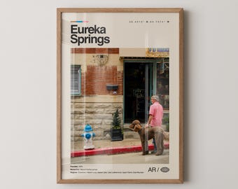 Eureka Springs-print, echte foto-reiskunst, Eureka Springs-poster, minimalistische muurkunst uit het midden van de eeuw, kaart Eureka Springs, Arkansas