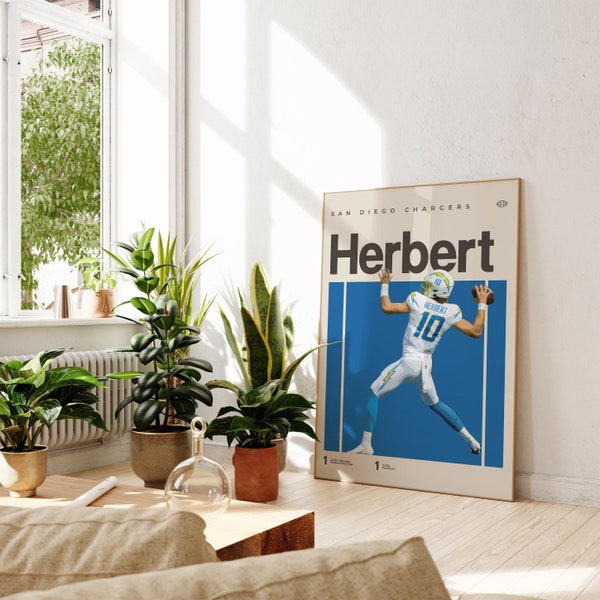 Justin Herbert Inspired Poster, San Diego Chargers Art Print, Football Poster, NFL Mid-Century Modern, Uni Dorm Room, Inactive