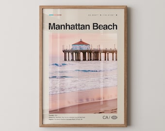 Print Manhattan Beach Californië, Manhattan Beach kunst aan de muur, Manhattan Beach poster, Manhattan Beach foto, Manhattan Beach Pier, The Strand