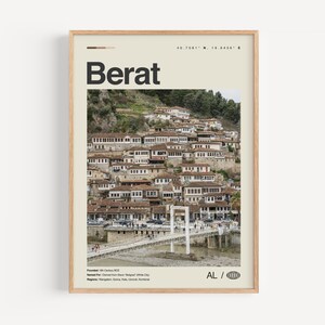 Berat Print Schwarz und weiß, Berat Wandkunst, Berat Poster, Berat Foto, Berat Wanddekor, Berat Karte, Albanien