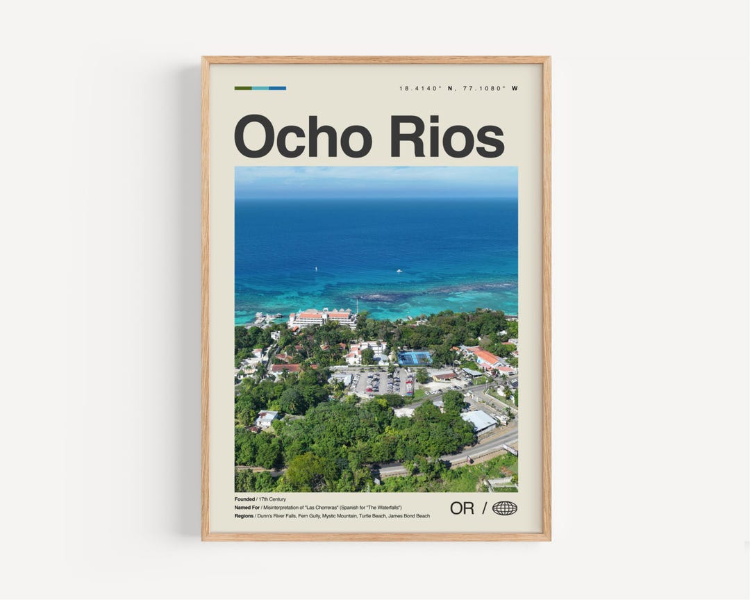 Ochio Rios Map Ocho Rios Print Black and White, Ocho Rios Wall Art, Ocho Rios Poster ...