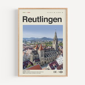 Reutlingen Poster Schwarz und Weiß, Reutlingen Wandkunst, Reutlingen Poster, Reutlingen Foto, Reutlingen Wanddekor, Reutlingen Karte, Deutschland