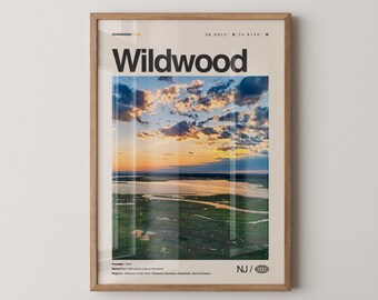Wildwood Print, Real Photo Travel Art, Wildwood Poster, Mid Century Minimal Wall Art, Wildwood Map, New Jersey