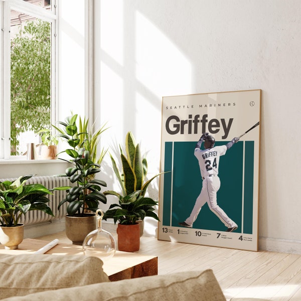 Ken Griffey Jr Inspired Poster, Seattle Mariners Art Print, MLB Poster, Mid-Century Modern, Uni Dorm Room,