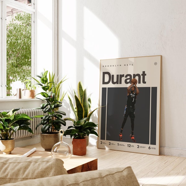 Kevin Durant Inspired Poster, Brooklyn Nets Art Print, Basketball Poster, NBA Mid-Century Modern, Uni Dorm Room
