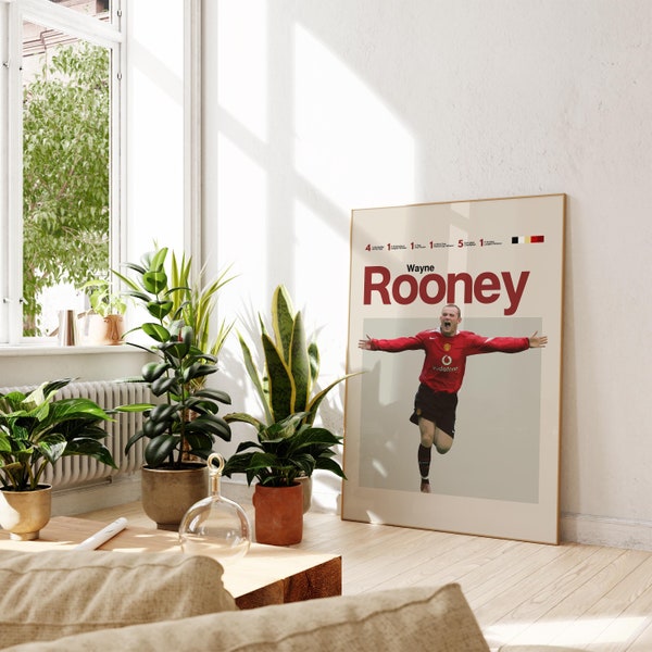 Wayne Rooney Inspired Poster, Football Art Print, Manchester United Poster, Mid-Century Modern, Uni Dorm Room