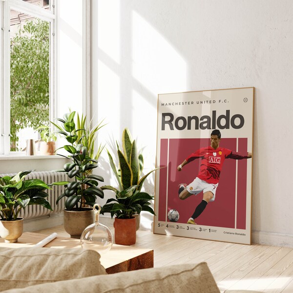 Affiche inspirée de Cristiano Ronaldo, Football Art Print, Mid-Century Modern, Uni Dorm Room
