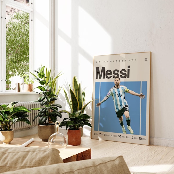 Lionel Messi Inspired Poster, Football Art Print, Argentina Poster, Mid-Century Modern, Uni Dorm Room