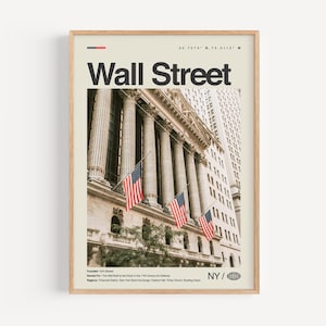 Wall Street Print New York, Wall Street Wandkunst, Wall Street Poster, Wall Street Photo, New York Stock Börse, Bundeshalle, Ladend
