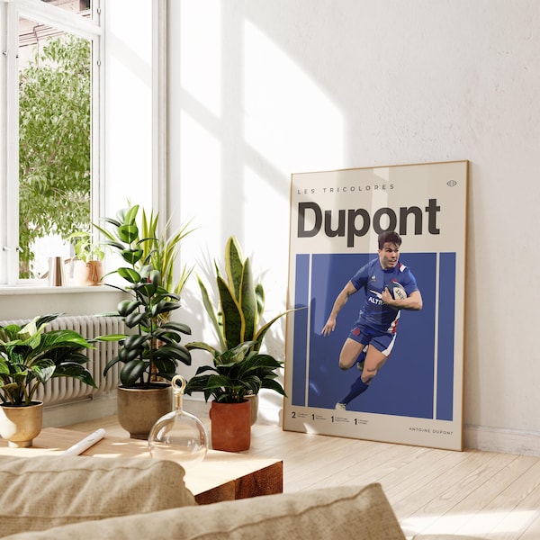 Affiche inspirée d'Antoine Dupont, France Rugby Art Print, Rugby Union Poster, Mid-Century Modern, Uni Dorm Room