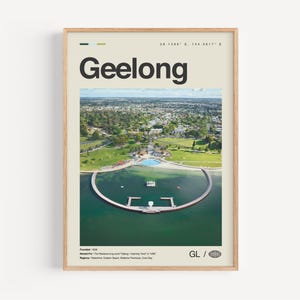 Geelong Print Schwarzweiß, Geelong Wandkunst, Geelong Poster, Geelong Foto, Geelong Wanddekoration, Geelong Karte, Australien