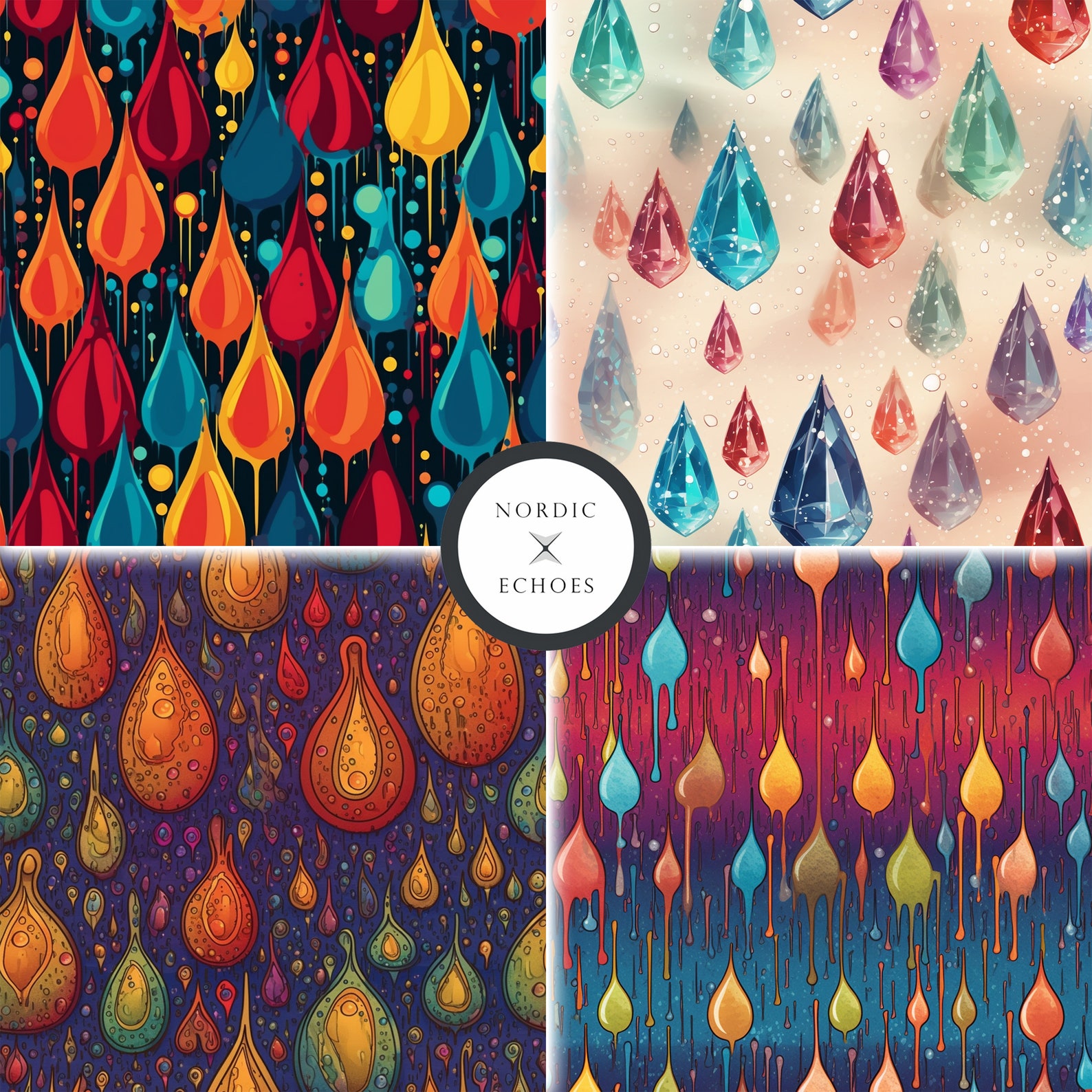 12 Magical Droplets Digital Seamless Pattern, Droplets Digital Paper ...