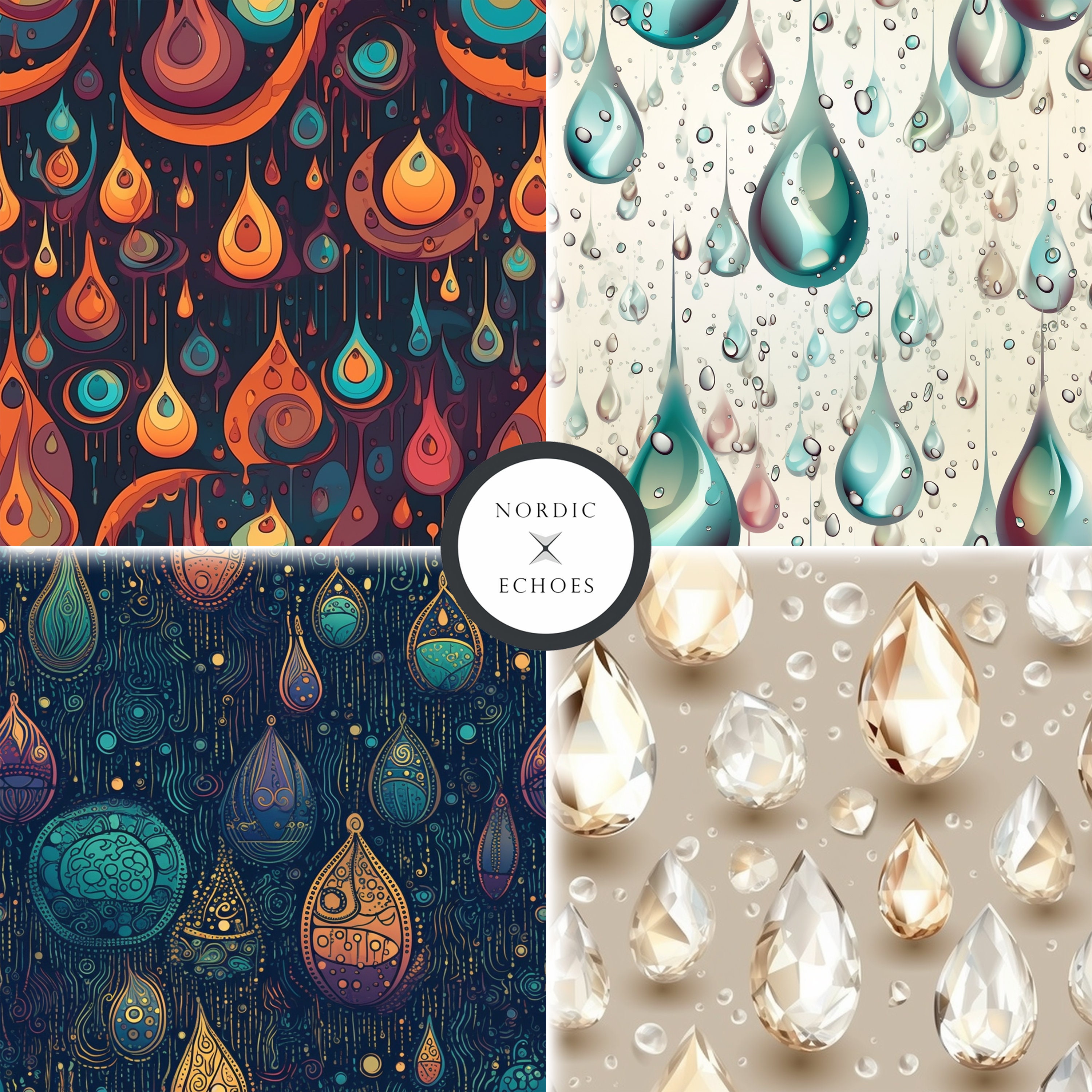 12 Magical Droplets Digital Seamless Pattern, Droplets Digital Paper ...