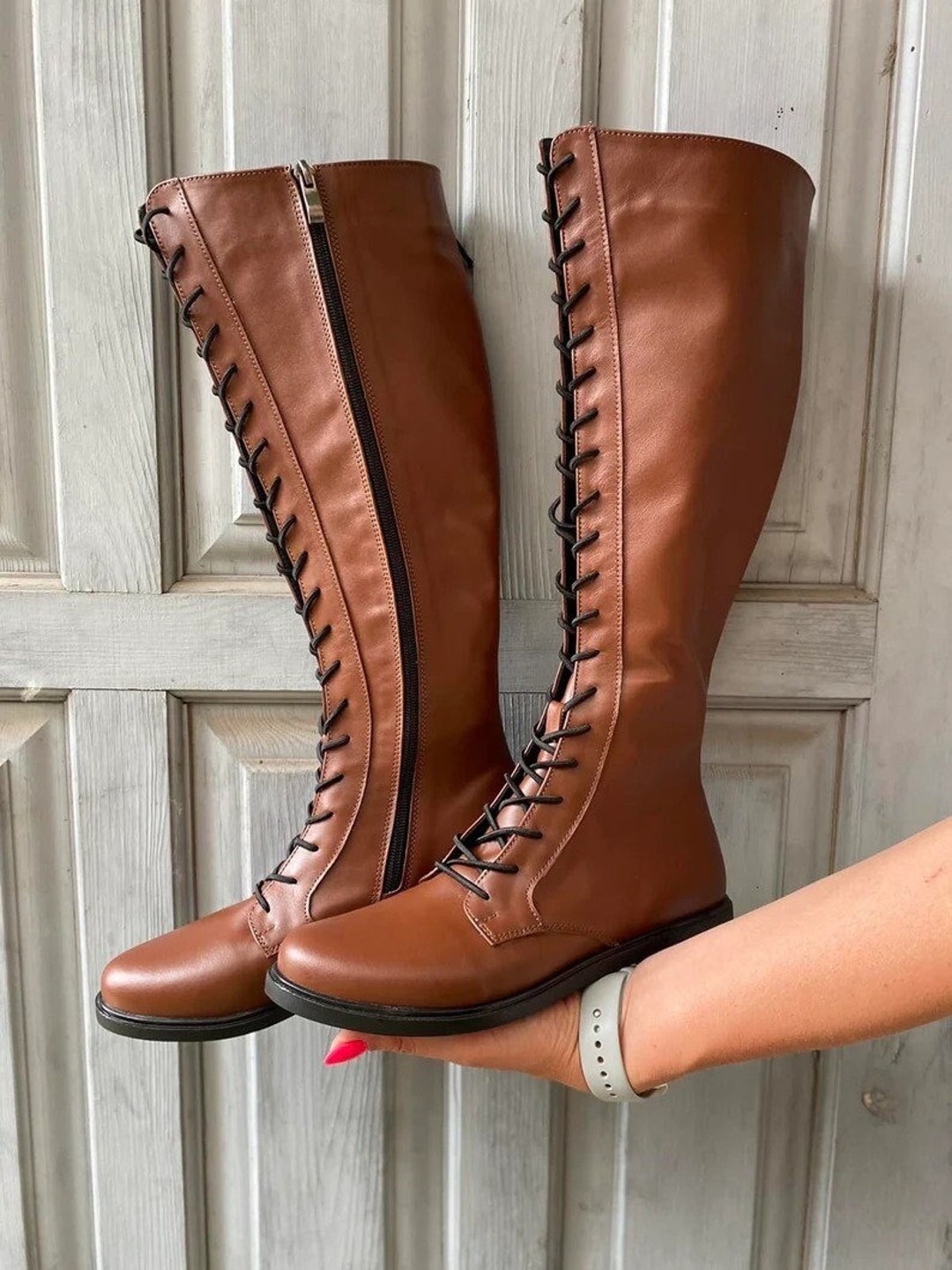 amwell non slip leather lace up boots