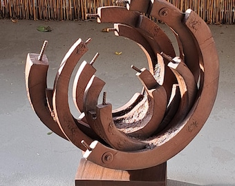 Steampunk Orbital Sculpture, Rustic Circular Wooden Sculpture, Handmade Wooden Installation, Abstract Art, Home Decor