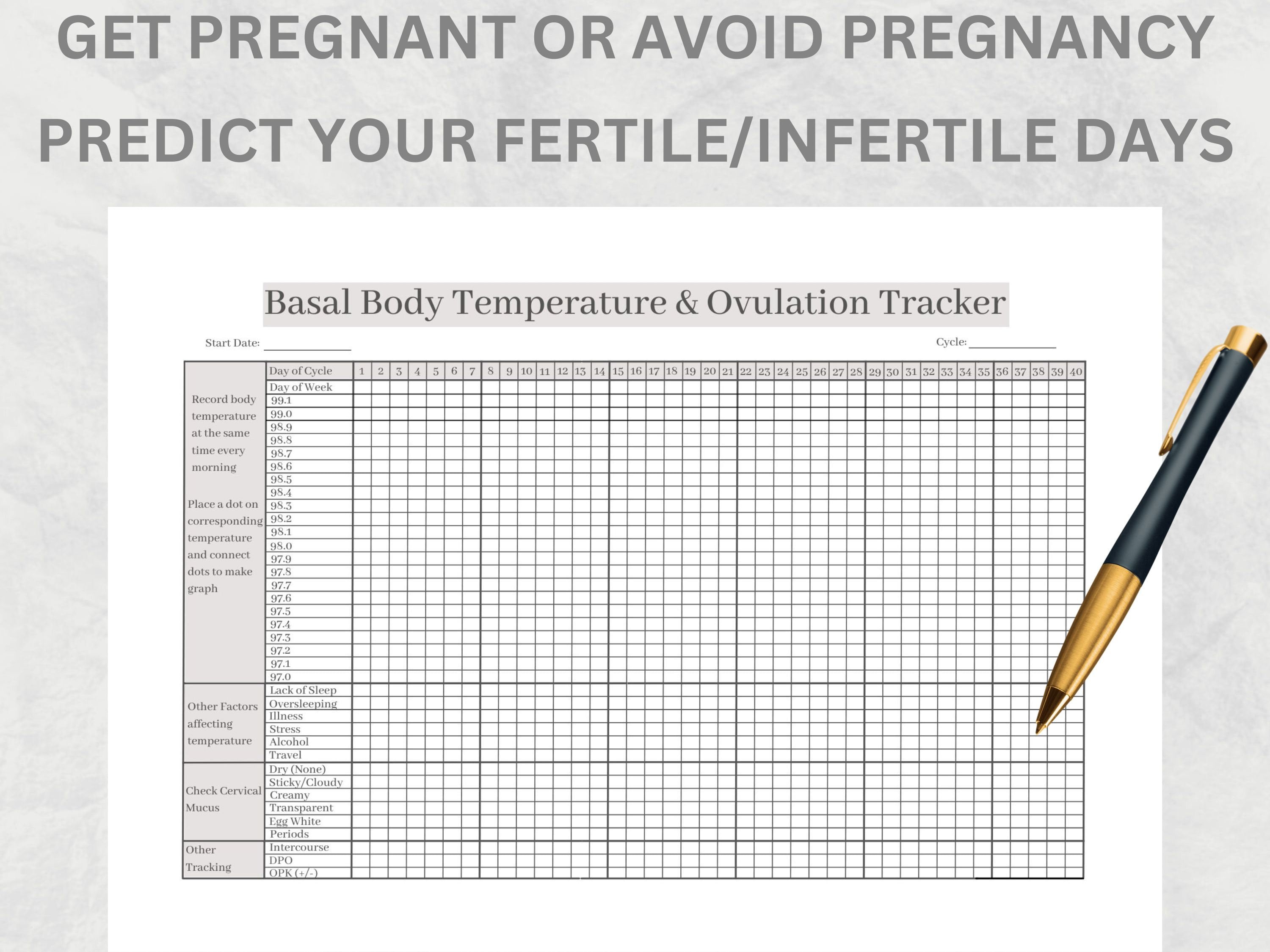 Basal Body Temperature Chart Printable PDF Ovulation Tracker Fertility