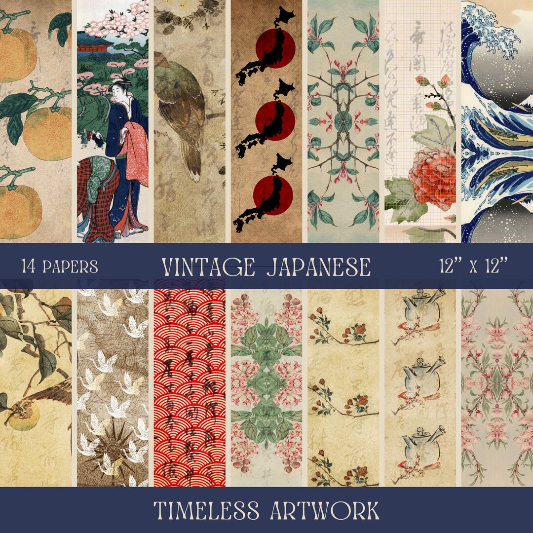 Vintage Japanese Digital Paper/ Vintage Ephemera/ Antique Digital Paper ...