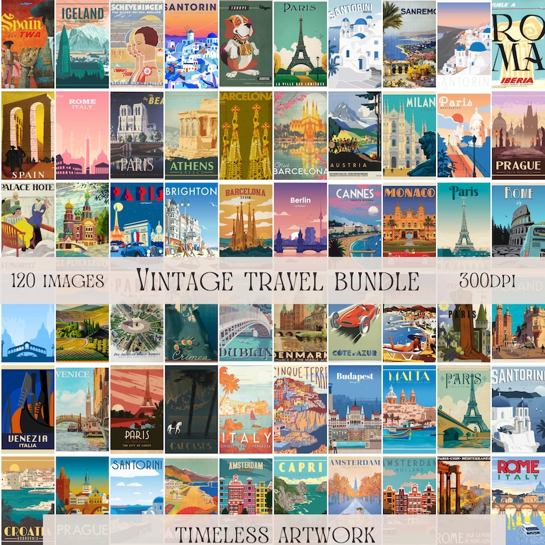 European Travel Posters Bundle Vintage Travel Wall Art Etsy