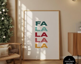 Minimal Fa La La La La Printable | Mid Century Modern Holiday Wall Art | Retro Christmas Decor | Instant Digital Download