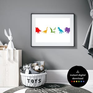 Rainbow Dinosaur Printable Wall Art | Colourful Playroom Poster | Kids Room Decor | Dinosaur nursery print | Instant Digital Download