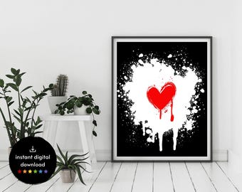 Graffiti Heart Art Print: Minimalist Street Pop Decor (Instant Download)