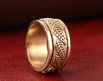 Leaf Wedding Band, Mens Gold Ring, Unisex Solid Gold Ring, Mens Womens Jewellery, Mens Gold Ring, Thumb Ring, Unisex Ring