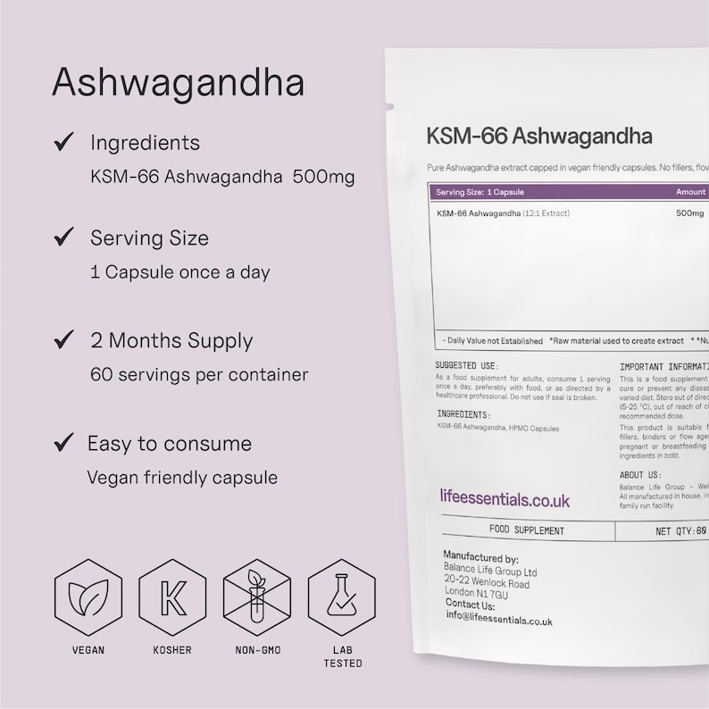 KSM-66® Ashwagandha - 12:1 Extract - 6000mg Equivalent Dose - 500mg x 60 image 3