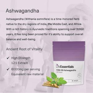 KSM-66® Ashwagandha - 12:1 Extract - 6000mg Equivalent Dose - 500mg x 60 image 2