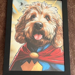 Custom Superhero Pet Portrait, Framed Comic-Style Pet Art, Personalized Gift for Pet Lovers